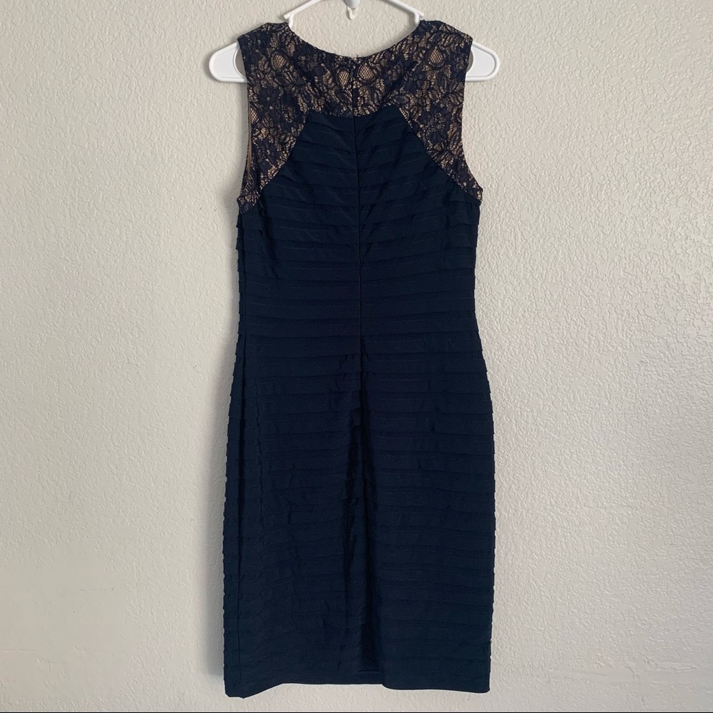 Adrianna Papell navy blue & nude lace mini dress 6